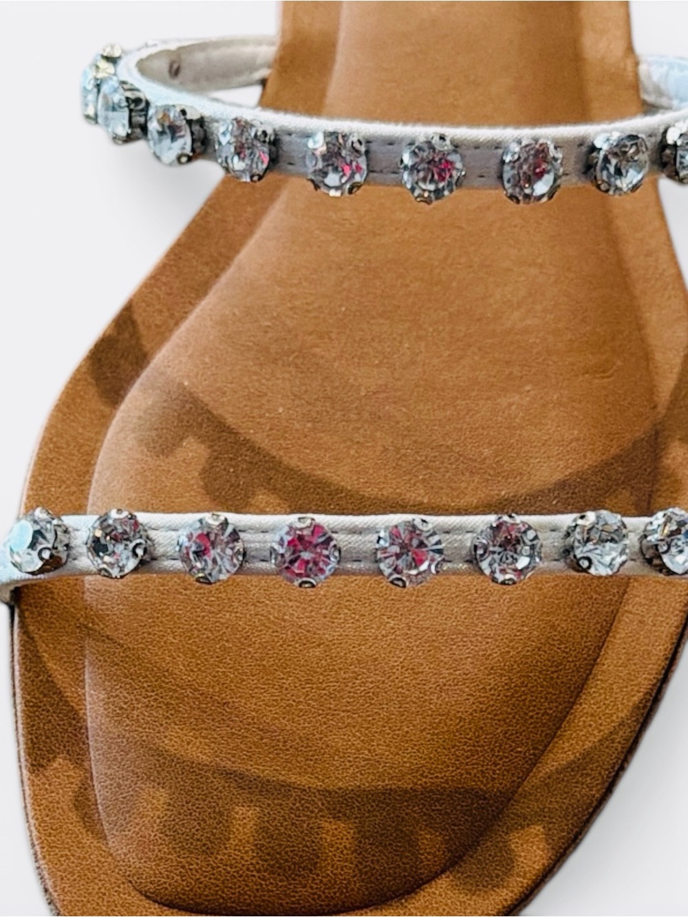 Steve Madden Retreat Rhinestone Sandals Womens Size 11 White Strap Nude Footbed - Picture 4 of 8